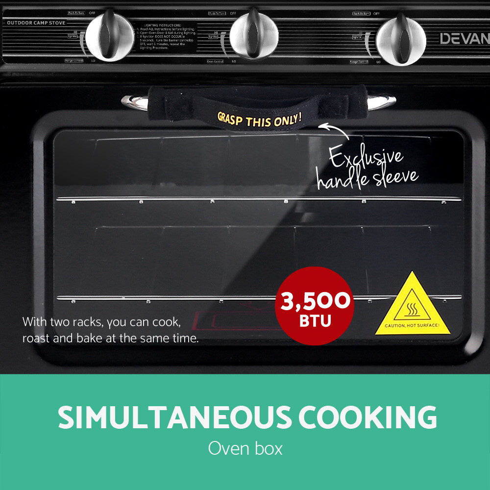 Devanti Portable LPG Gas Oven Black Camping Stove