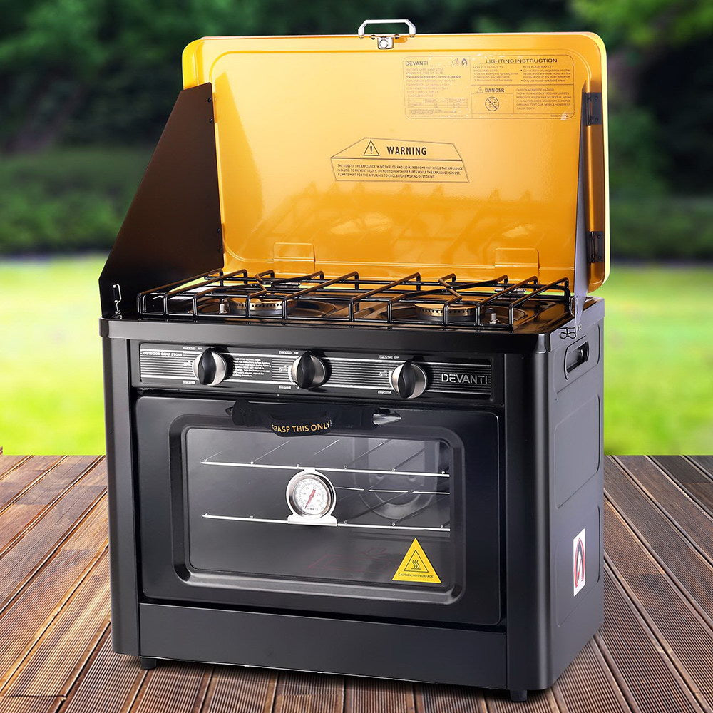 Devanti Portable LPG Gas Oven Black Camping Stove