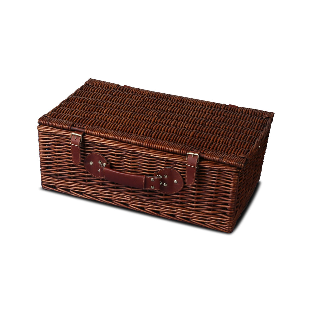 Alfresco 4 Person Picnic Basket Set Insulated with Blanket Brown/Blue