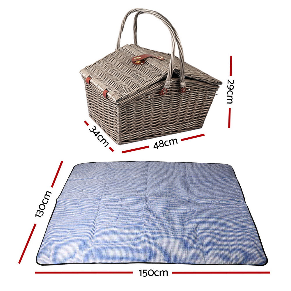 Alfresco 4 Person Picnic Basket Set Insulated with Blanket