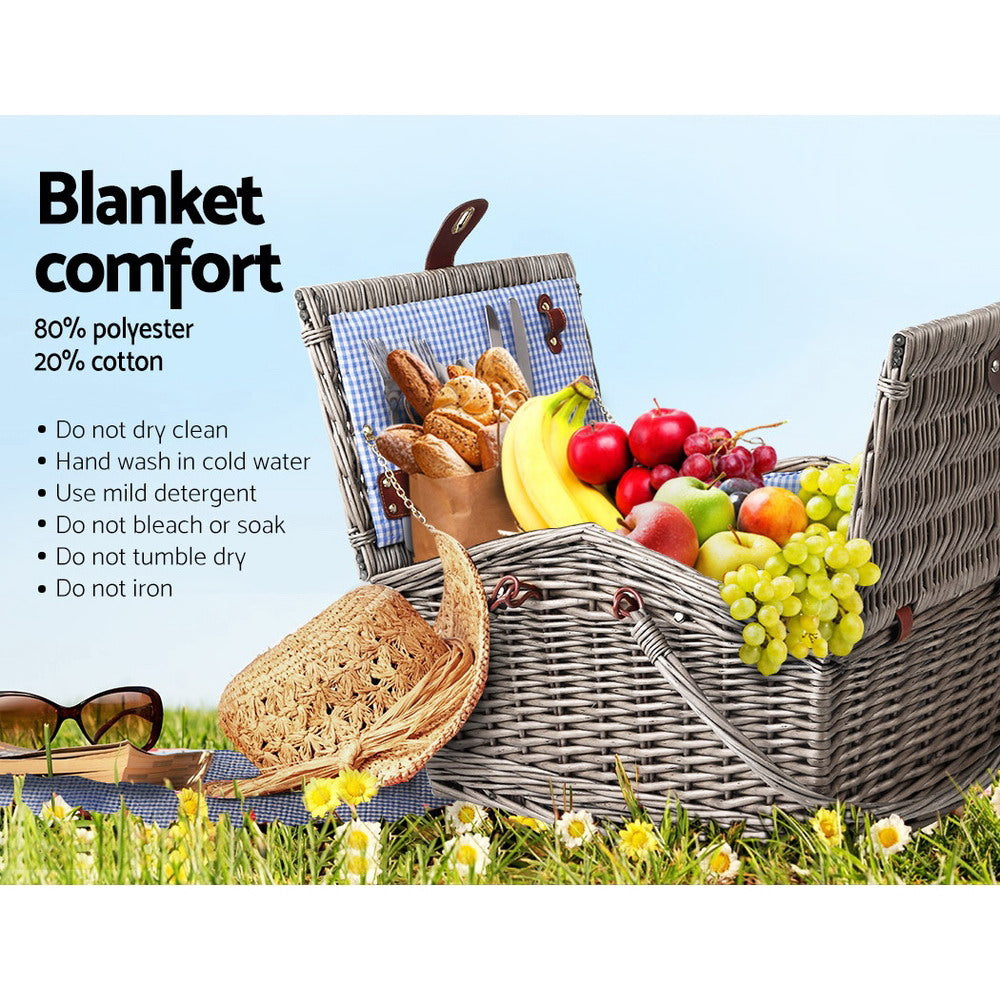 Alfresco 4 Person Picnic Basket Set Insulated with Blanket