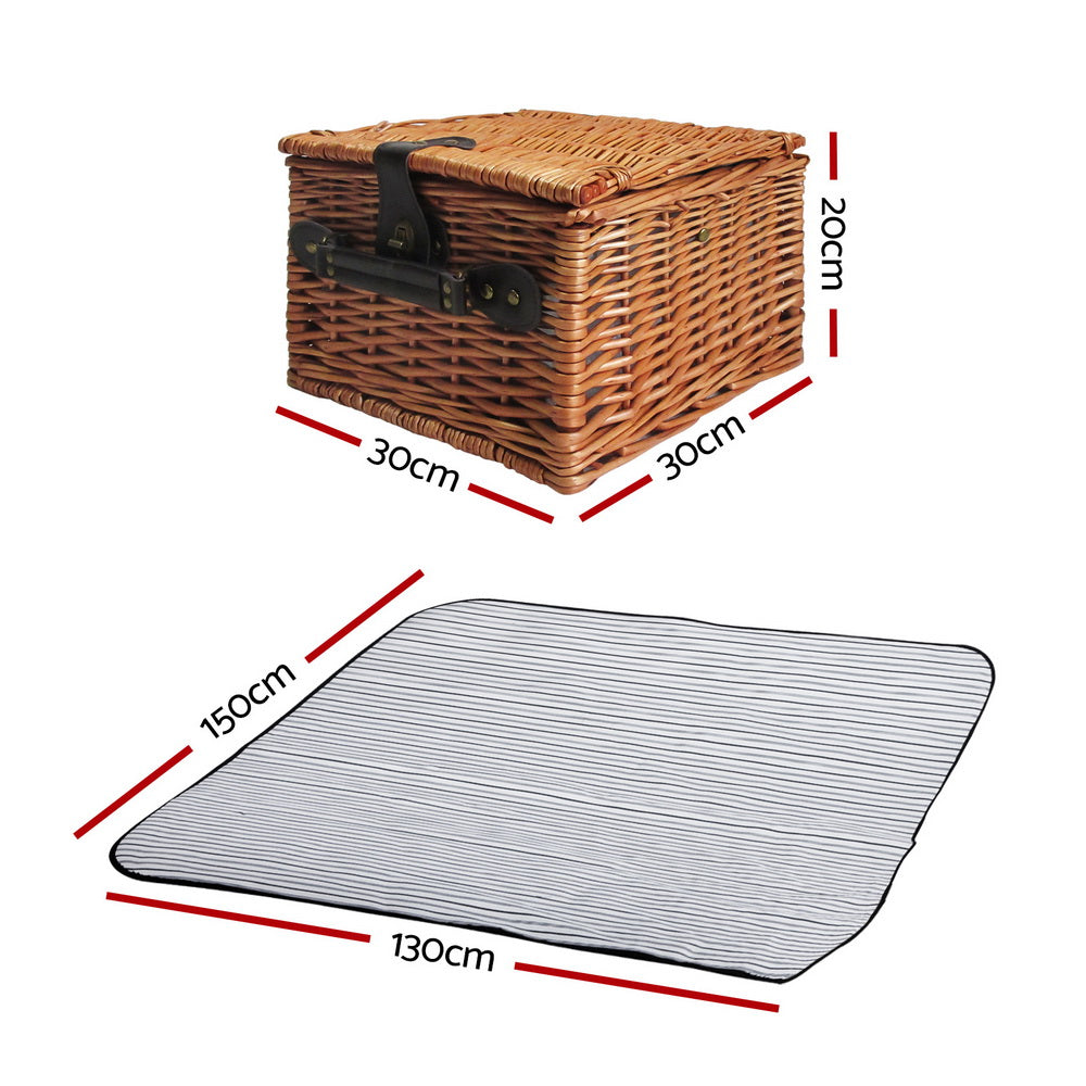 Alfresco 2 Person Picnic Basket Set Insulated with Blanket Brown