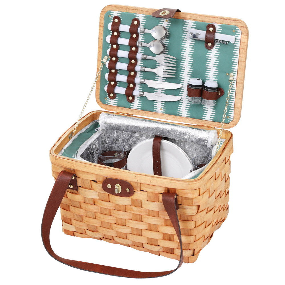 Alfresco 2-Person Picnic Basket Wooden Insulated Cooler Set