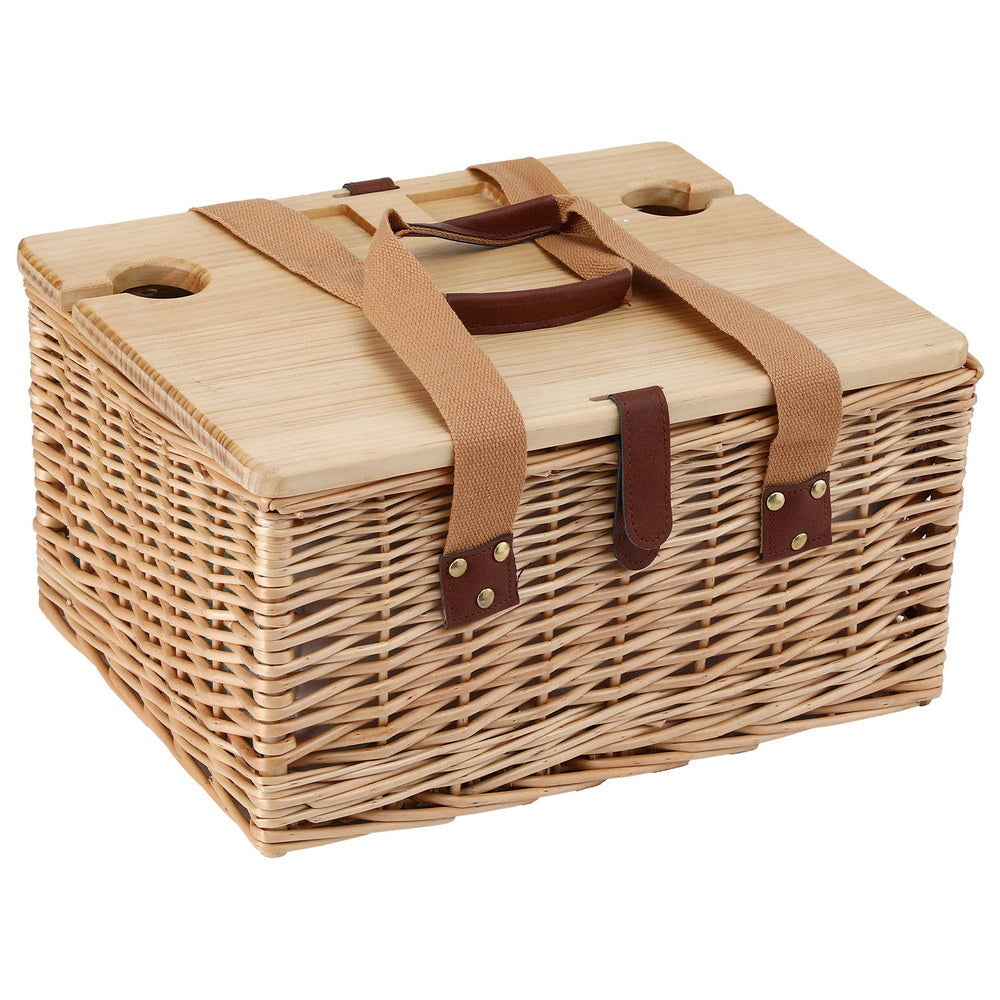 Alfresco 2-Person Picnic Basket Set Wooden Table Insulated Cooler Blanket