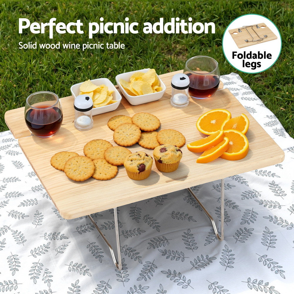 Alfresco 2-Person Picnic Basket Set Wooden Table Insulated Cooler Blanket