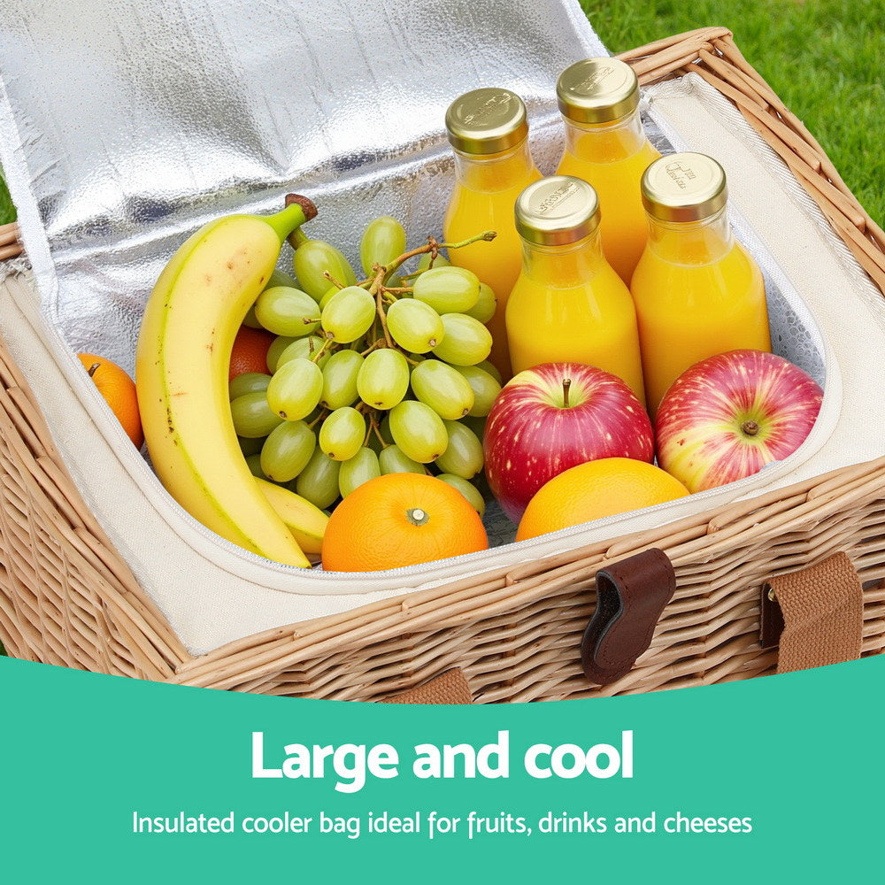 Alfresco 2-Person Picnic Basket Set Wooden Table Insulated Cooler Blanket