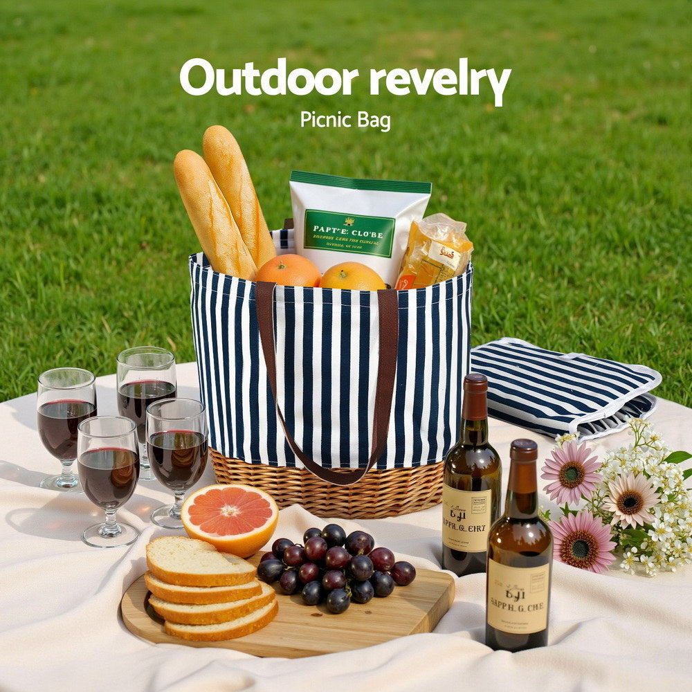 Alfresco 4-Person Picnic Basket Set Insulated Dark Blue/White