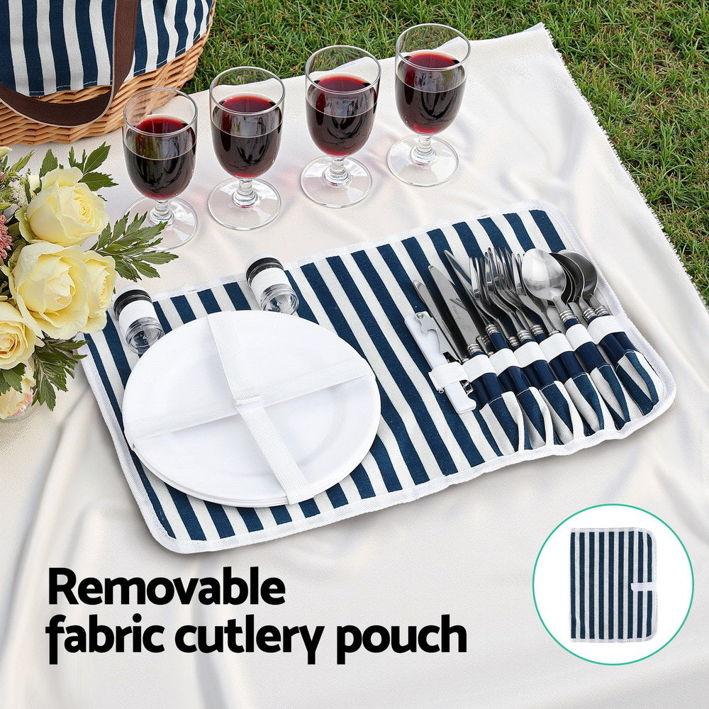 Alfresco 4-Person Picnic Basket Set Insulated Dark Blue/White