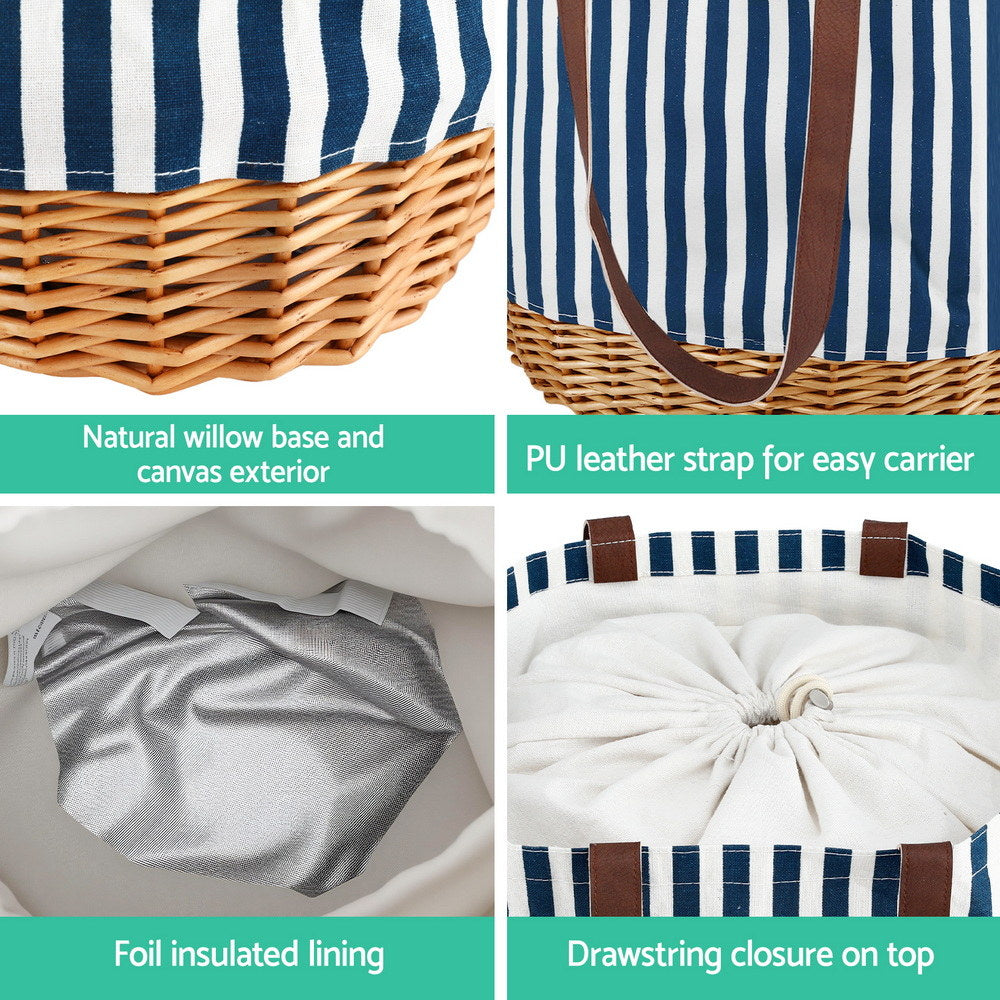 Alfresco 4-Person Picnic Basket Set Insulated Dark Blue/White