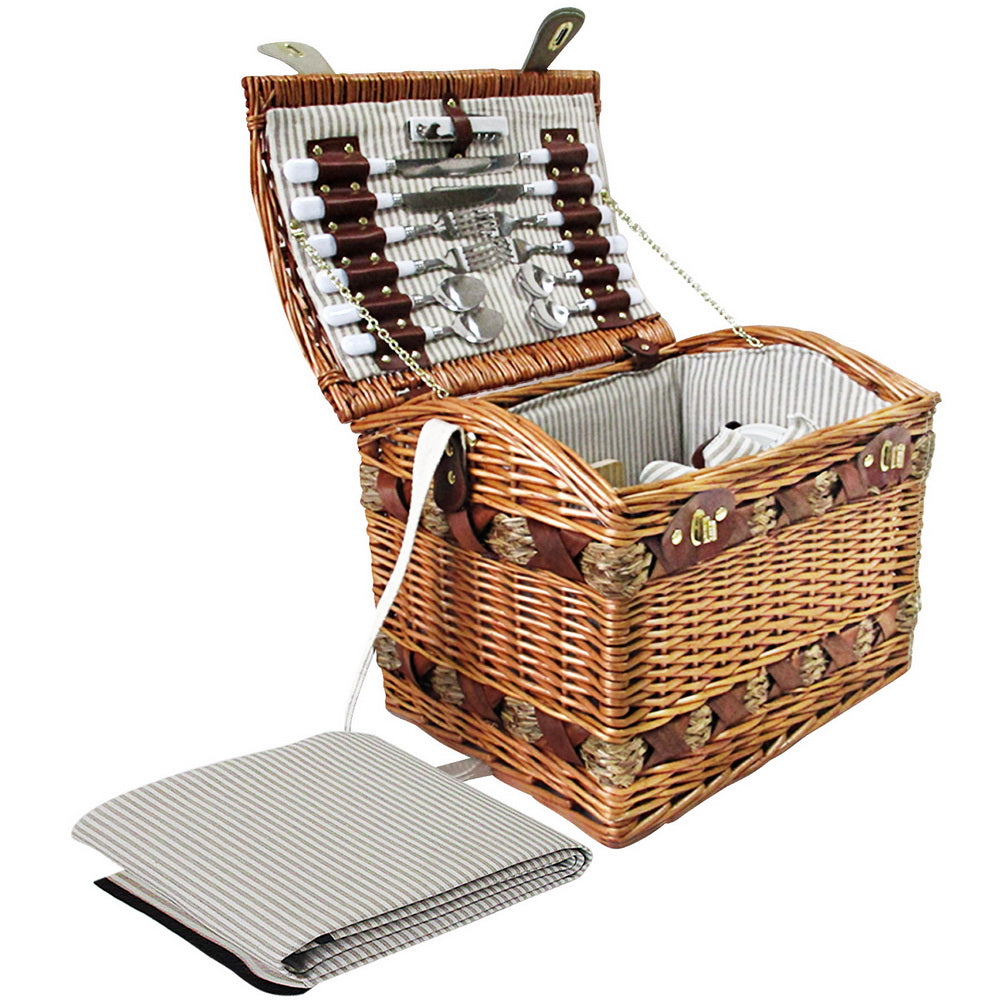 Alfresco 4-Person Picnic Basket Set with Blanket Brown