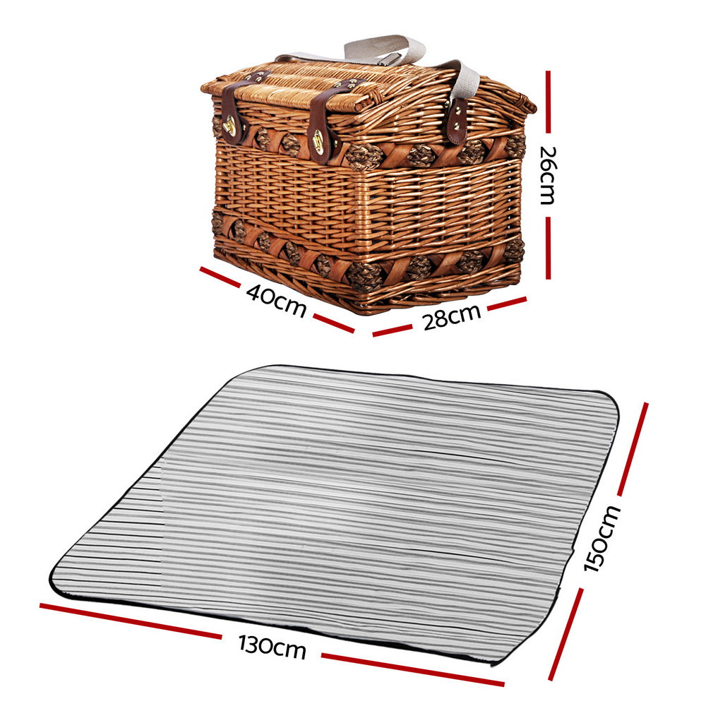 Alfresco 4-Person Picnic Basket Set with Blanket Brown