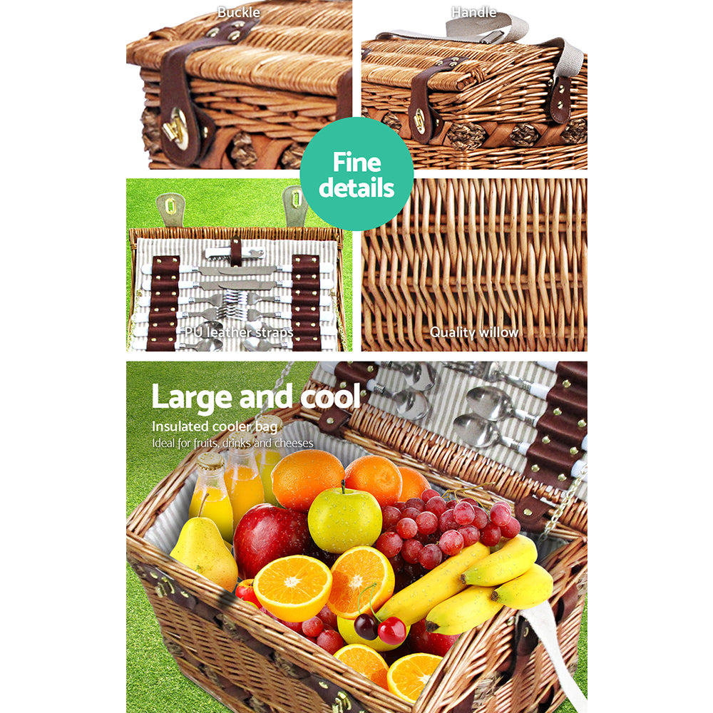 Alfresco 4-Person Picnic Basket Set with Blanket Brown