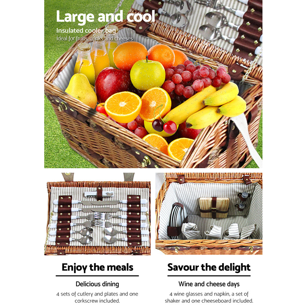 Alfresco 4-Person Picnic Basket Set with Blanket Brown