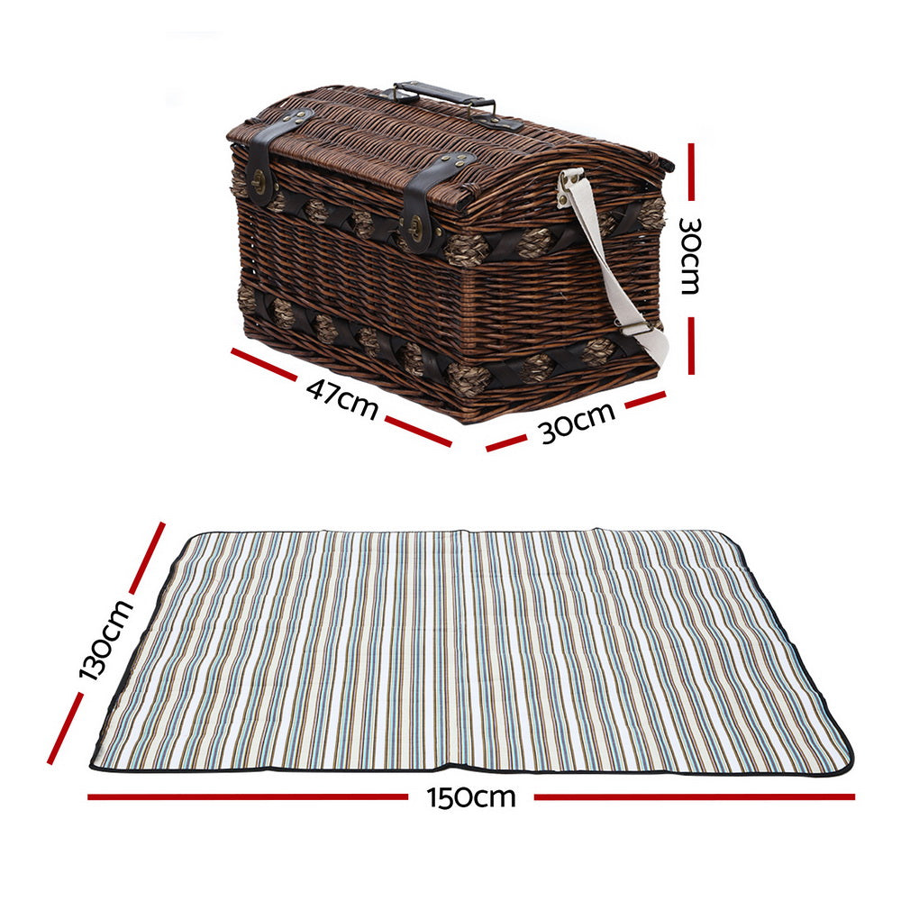 Alfresco 4 Person Picnic Basket Set Insulated Brown with Blanket