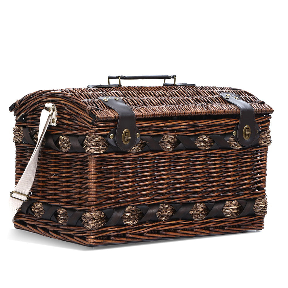 Alfresco 4 Person Picnic Basket Set Insulated Brown with Blanket