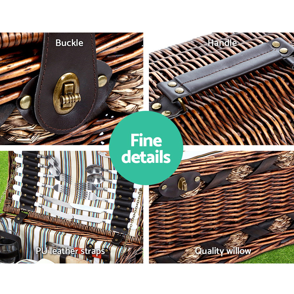 Alfresco 4 Person Picnic Basket Set Insulated Brown with Blanket