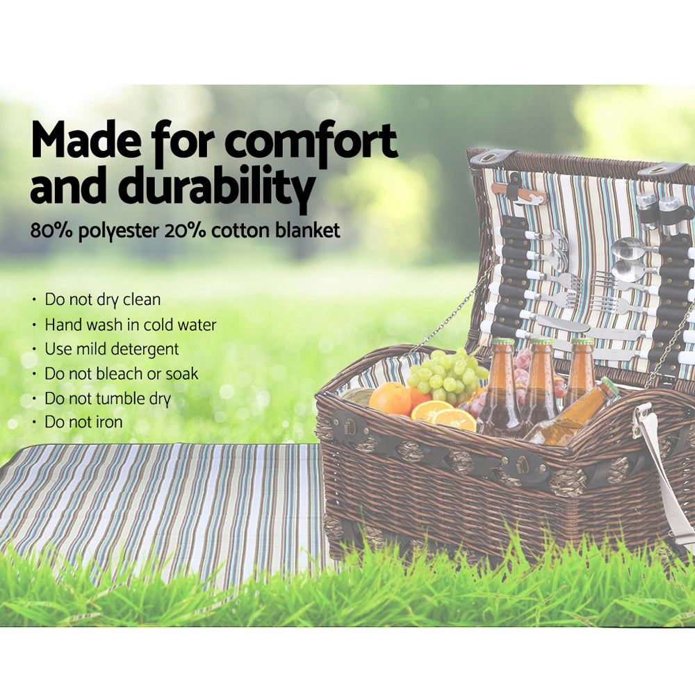 Alfresco 4 Person Picnic Basket Set Insulated Brown with Blanket