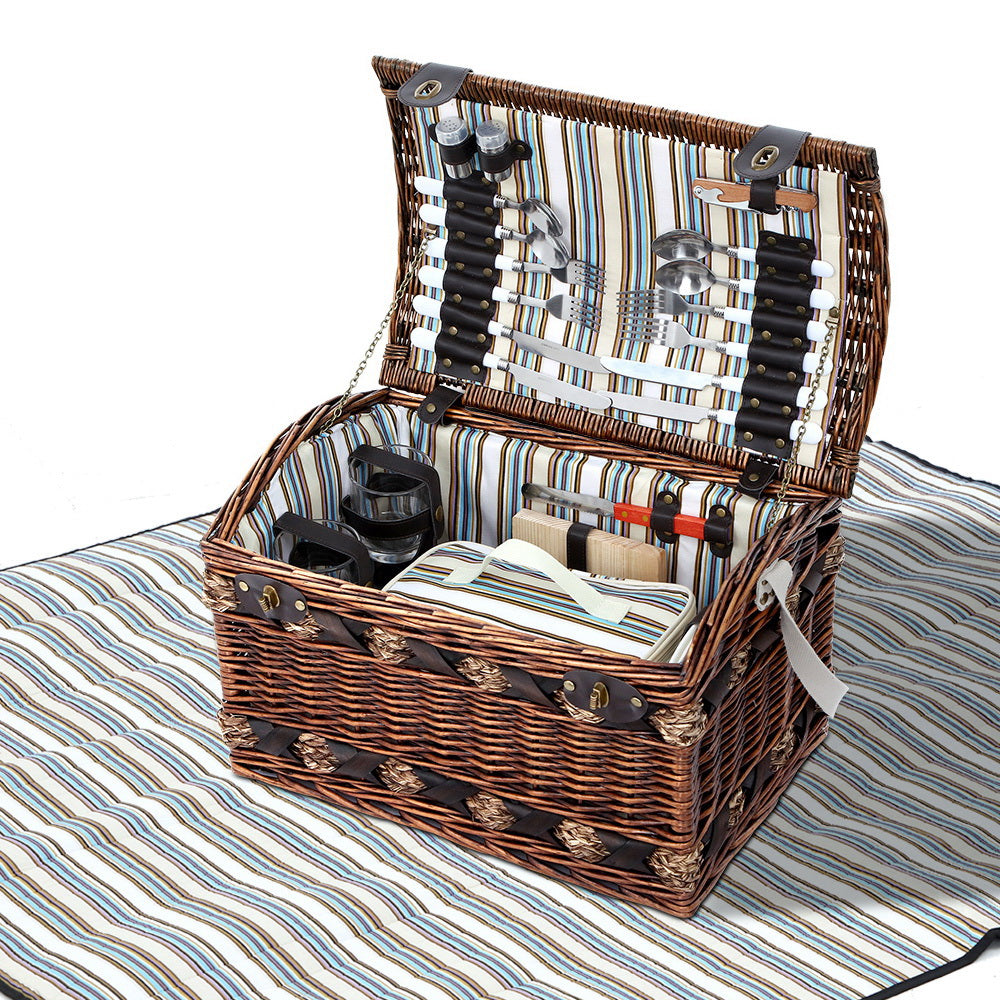 Alfresco 4 Person Picnic Basket Set with Blanket and Cooler Bag