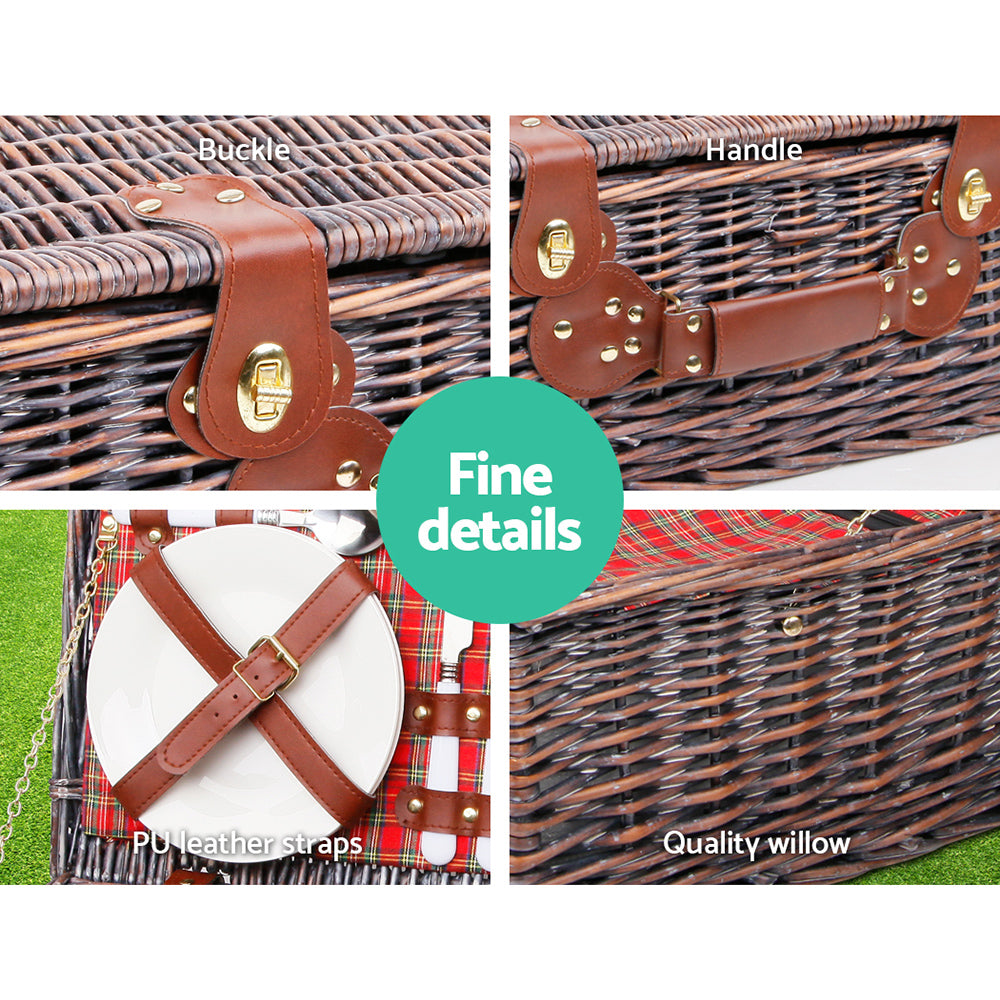 Alfresco 4 Person Picnic Basket Set Insulated Blanket Red