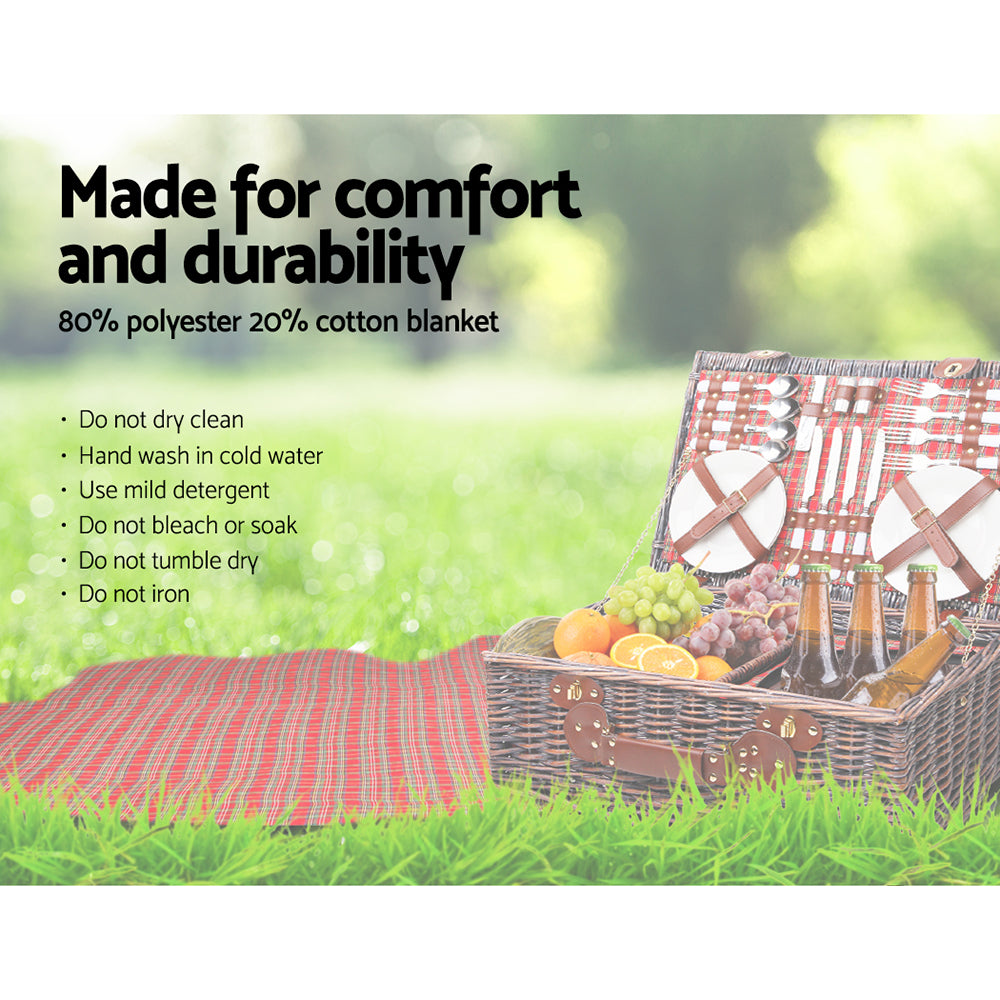 Alfresco 4 Person Picnic Basket Set Insulated Blanket Red