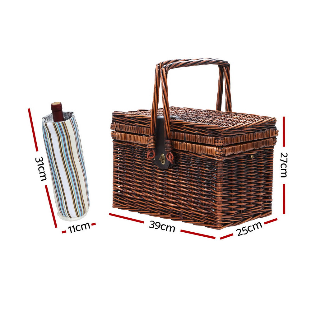Alfresco 4 Person Picnic Basket Set Folding Insulated Bag Brown