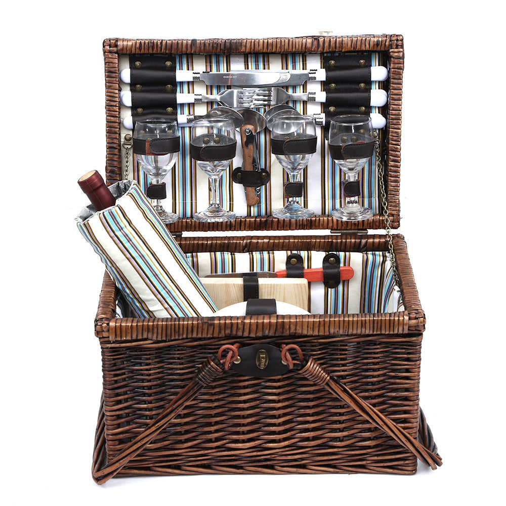 Alfresco 4 Person Picnic Basket Set Folding Insulated Bag Brown