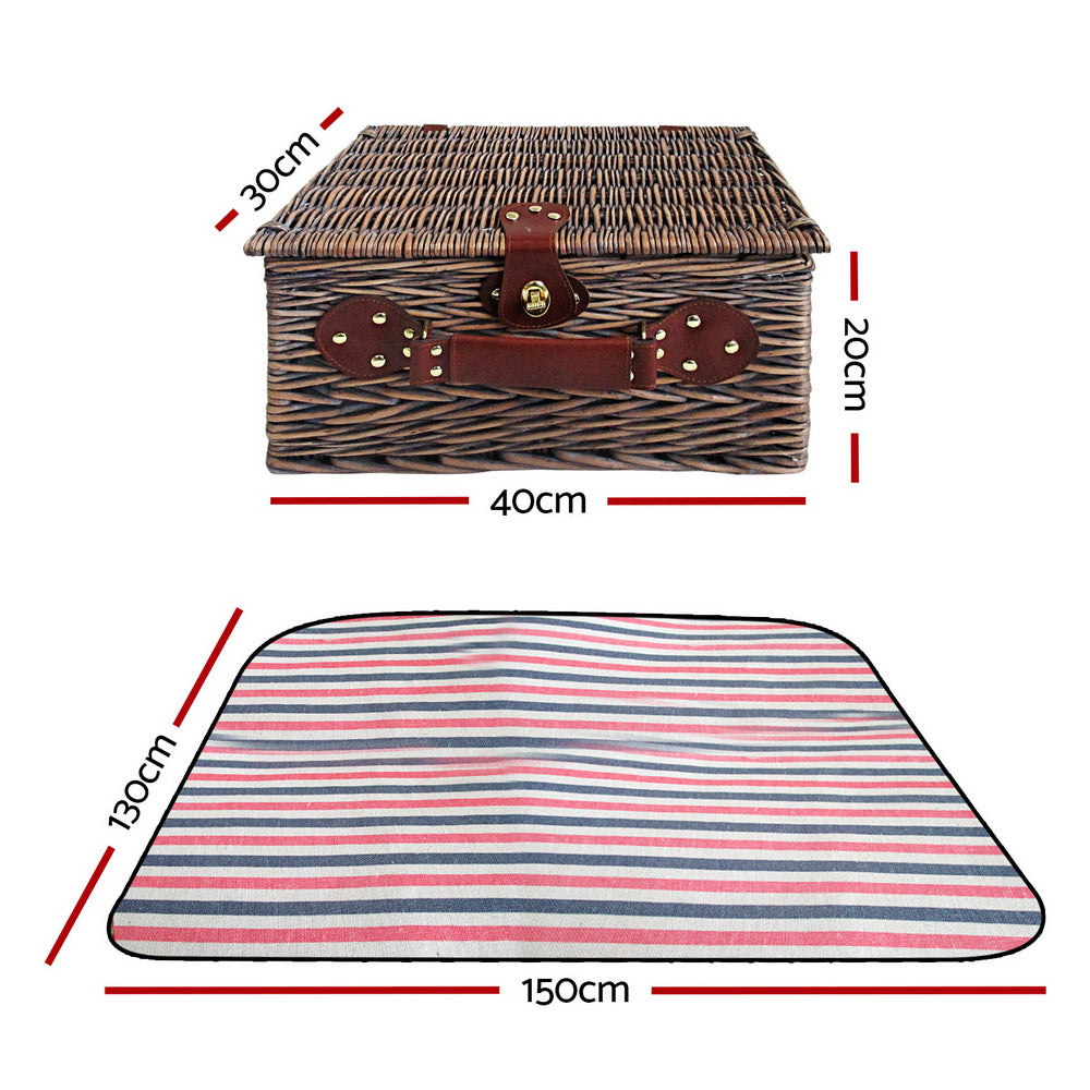 Alfresco 4 Person Picnic Basket Set Insulated with Blanket Brown