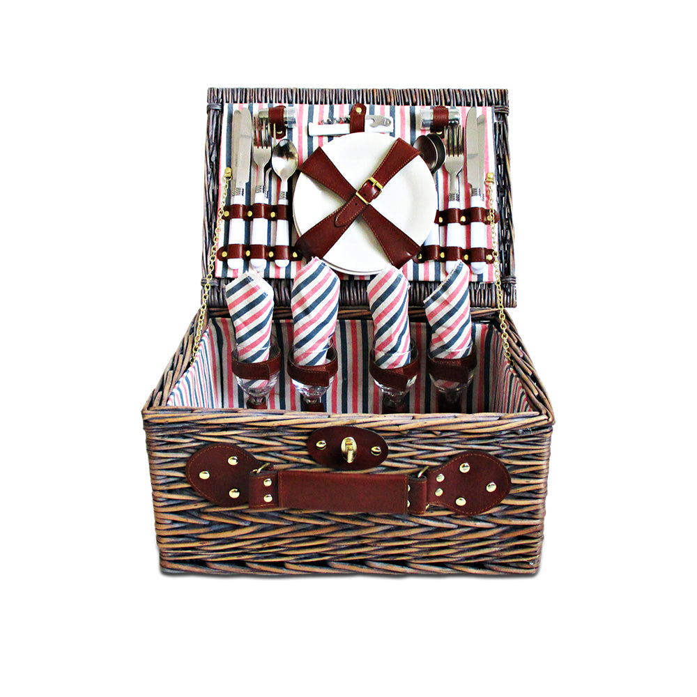 Alfresco 4 Person Picnic Basket Set Insulated with Blanket Brown