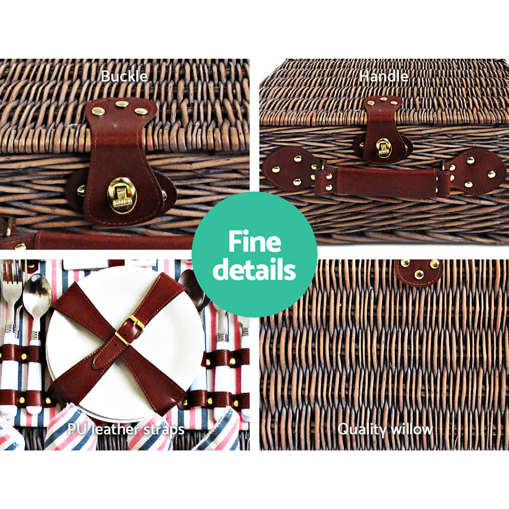 Alfresco 4 Person Picnic Basket Set Insulated with Blanket Brown