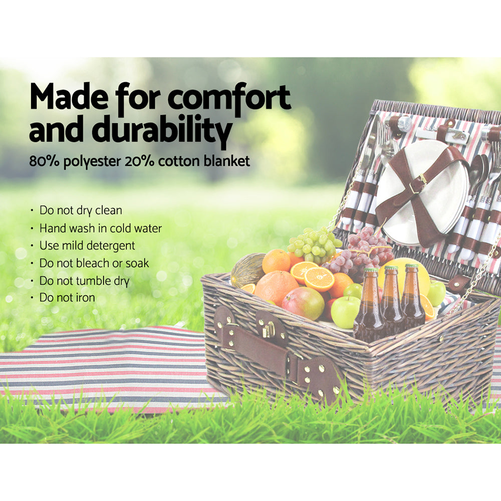 Alfresco 4 Person Picnic Basket Set Insulated with Blanket Brown