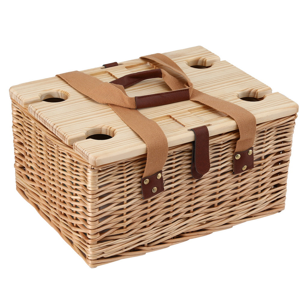 Alfresco 4-Person Picnic Basket Set Insulated Cooler Table Blanket