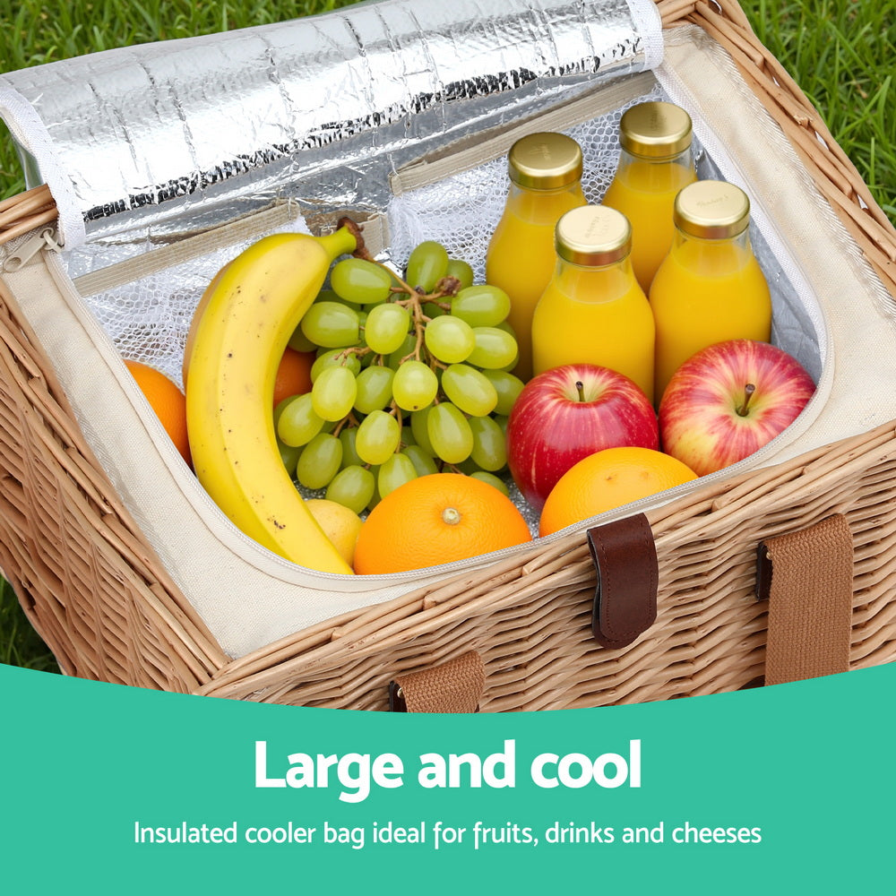 Alfresco 4-Person Picnic Basket Set Insulated Cooler Table Blanket