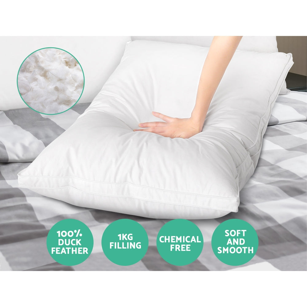 Giselle Twin Pack Duck Feather Down Pillows Luxury White