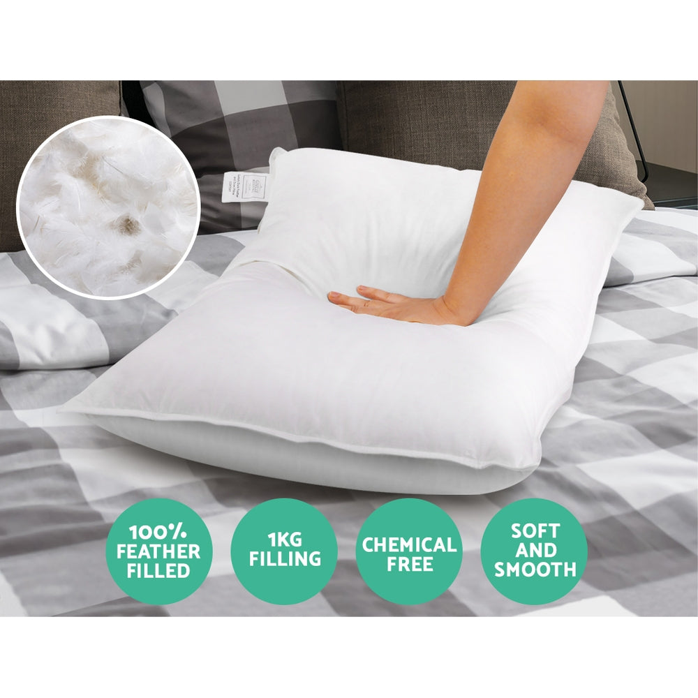 Giselle Twin Pack Duck Feather Down Pillows Hypoallergenic White
