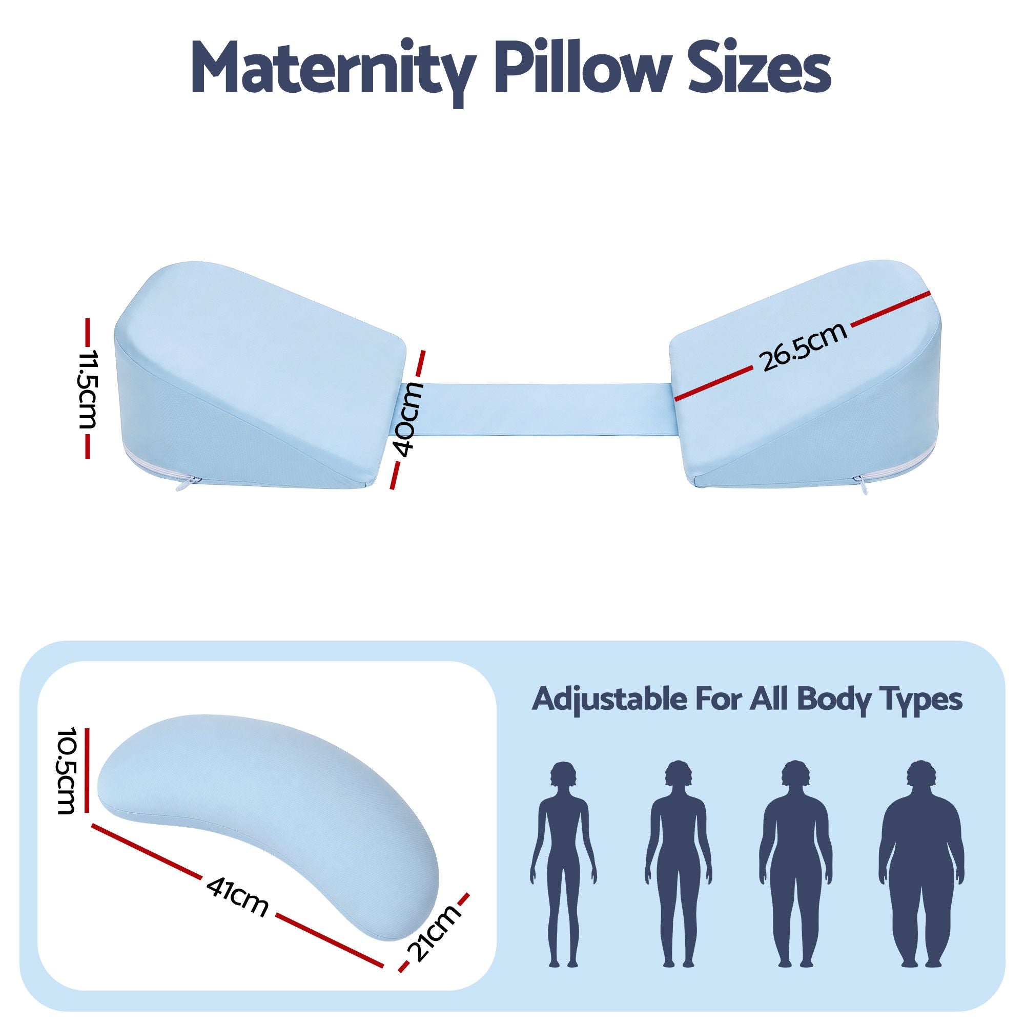 Giselle Bedding Memory Foam Pregnancy Pillow Adjustable with Concave Curve Design, Support for Back, Belly, and Hips, Blue