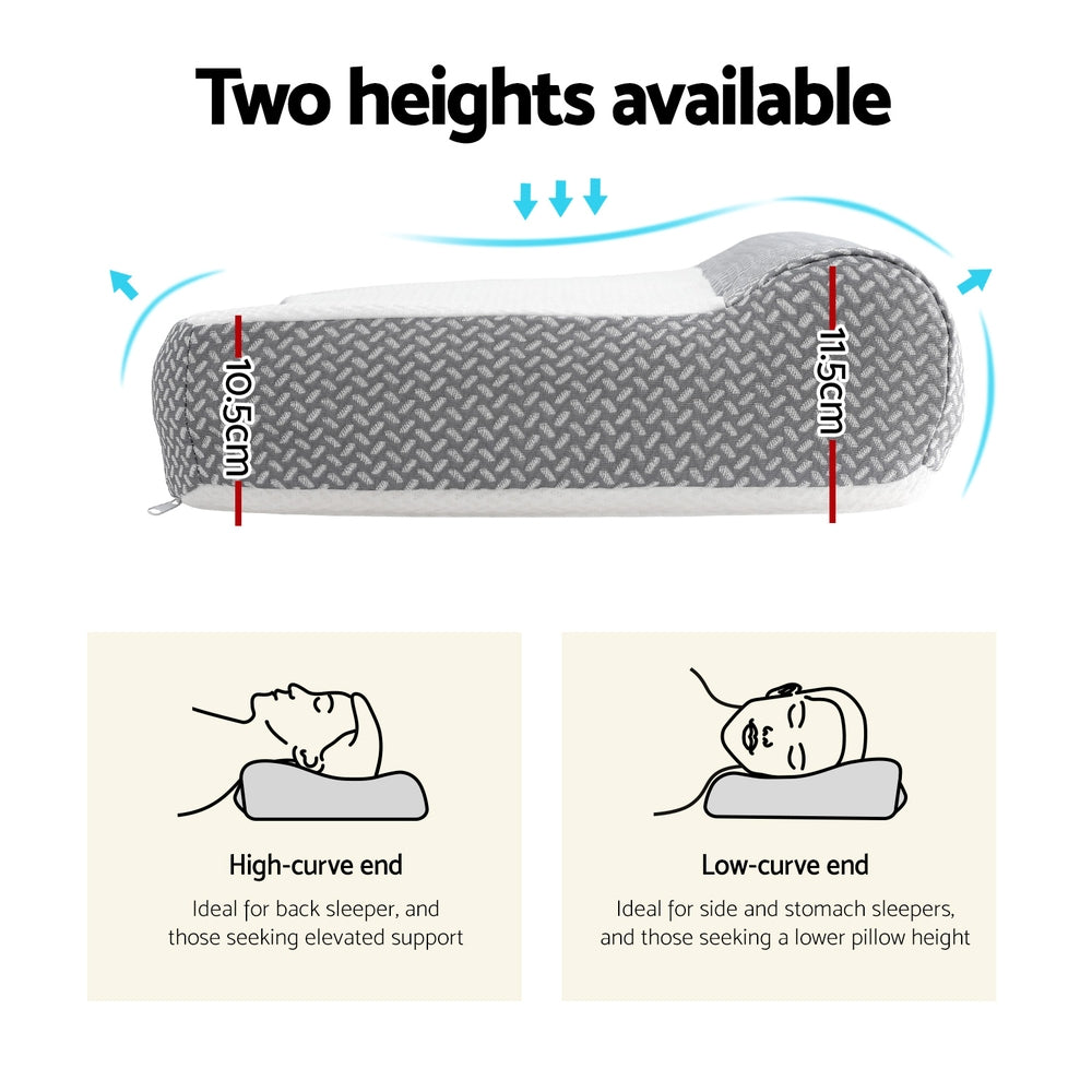 Giselle Memory Foam Contour Pillow Ergonomic White/Grey