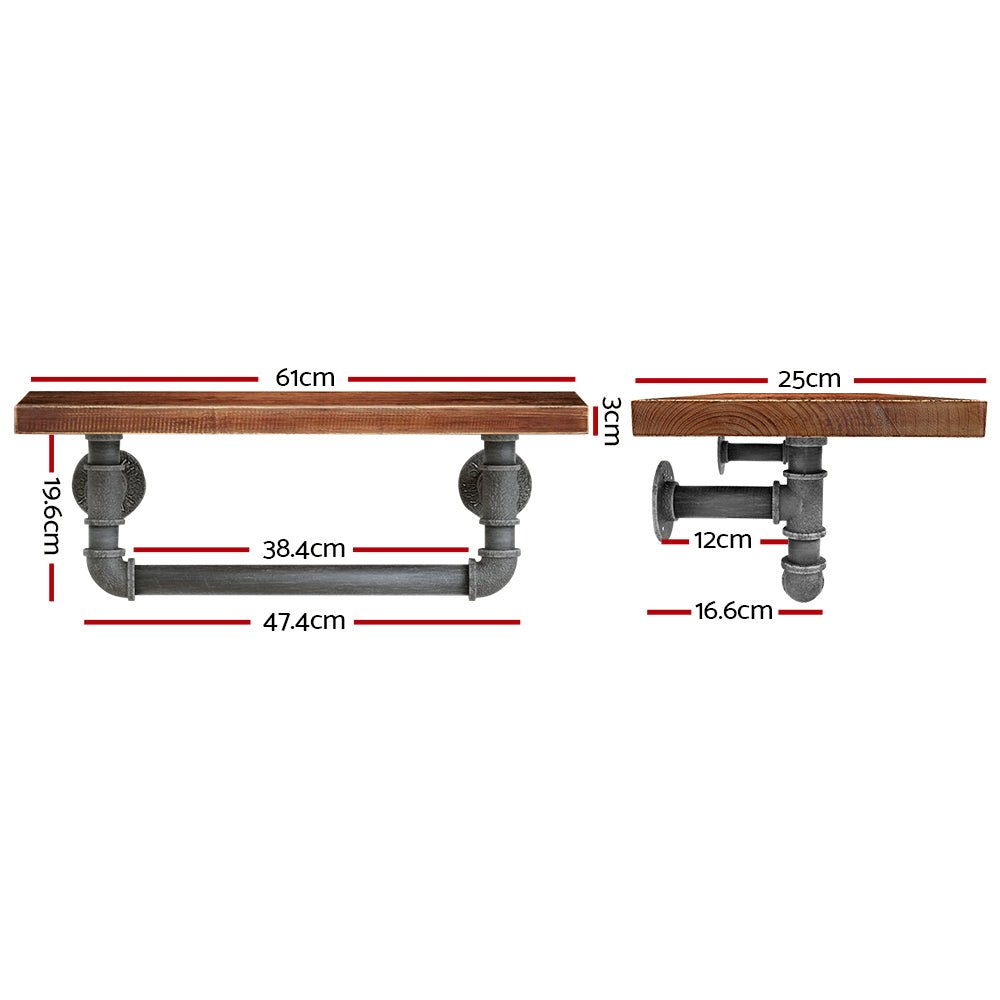 IVES Floating DIY Pipe Shelf Industrial Timber Metal