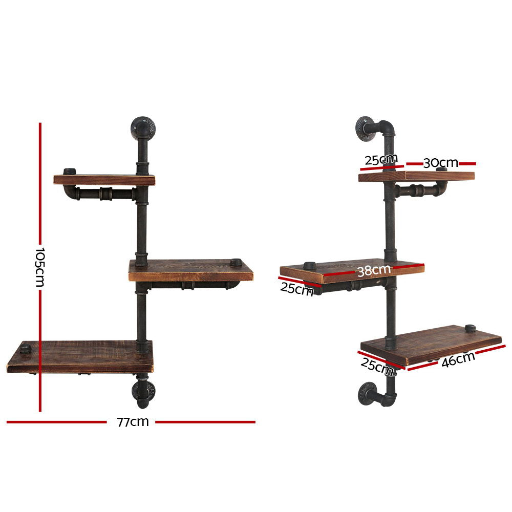 IVAN 3-Tier Floating Pipe Shelf DIY Industrial Timber