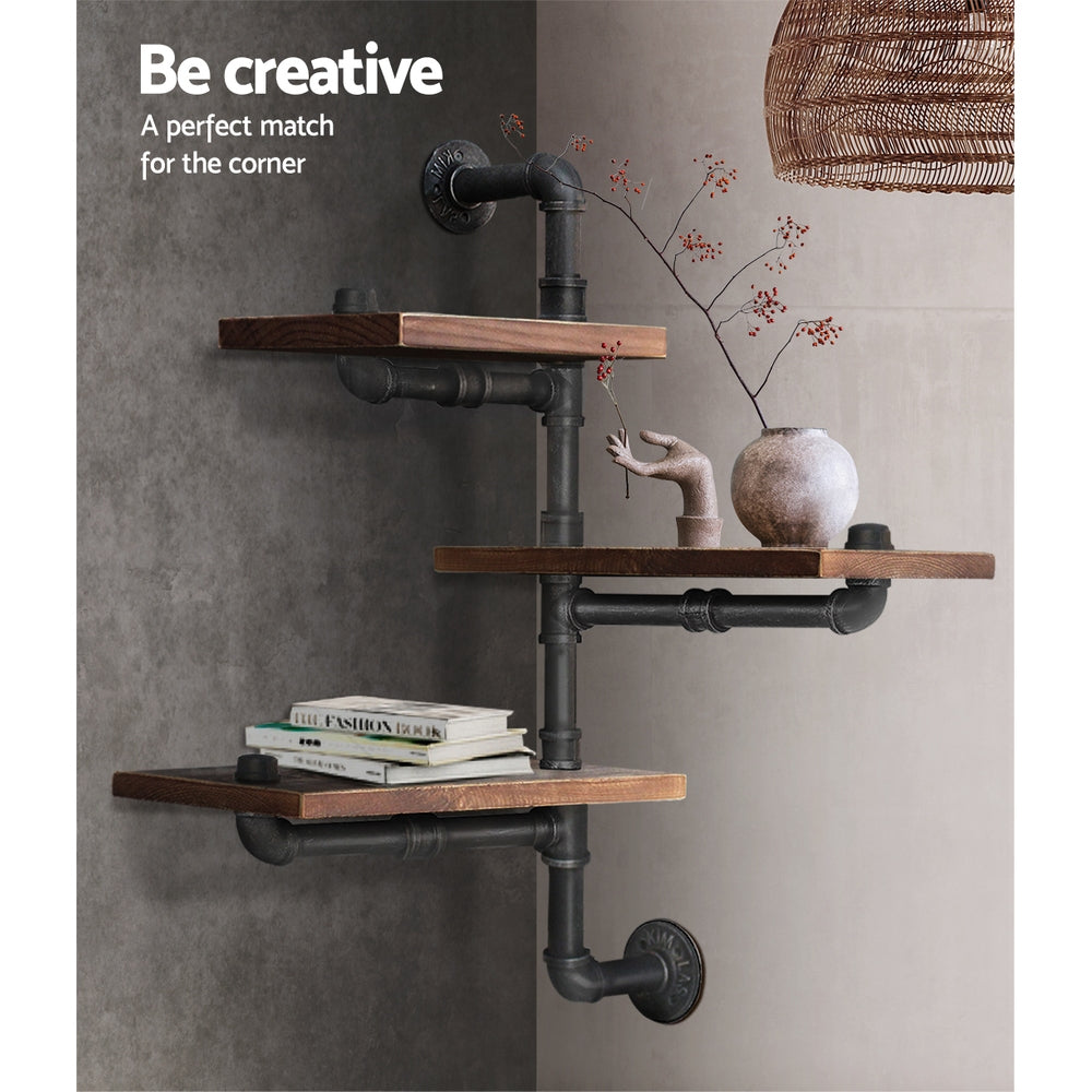 IVAN 3-Tier Floating Pipe Shelf DIY Industrial Timber