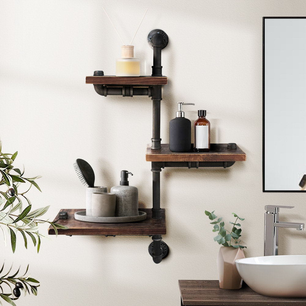 IVAN 3-Tier Floating Pipe Shelf DIY Industrial Timber