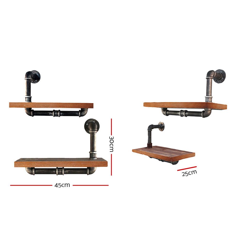 IONA 3-Tier Floating Pipe Shelf Industrial Timber