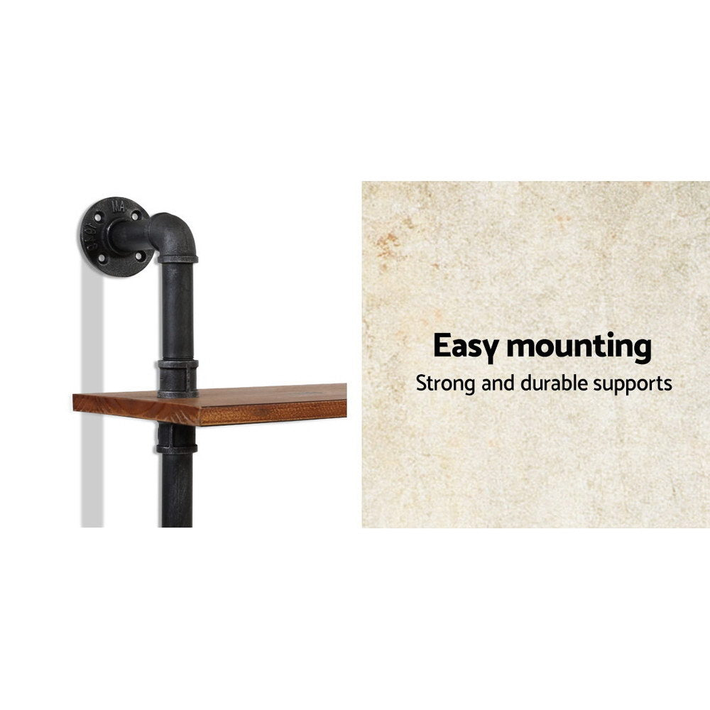 IONA 3-Tier Floating Pipe Shelf Industrial Timber