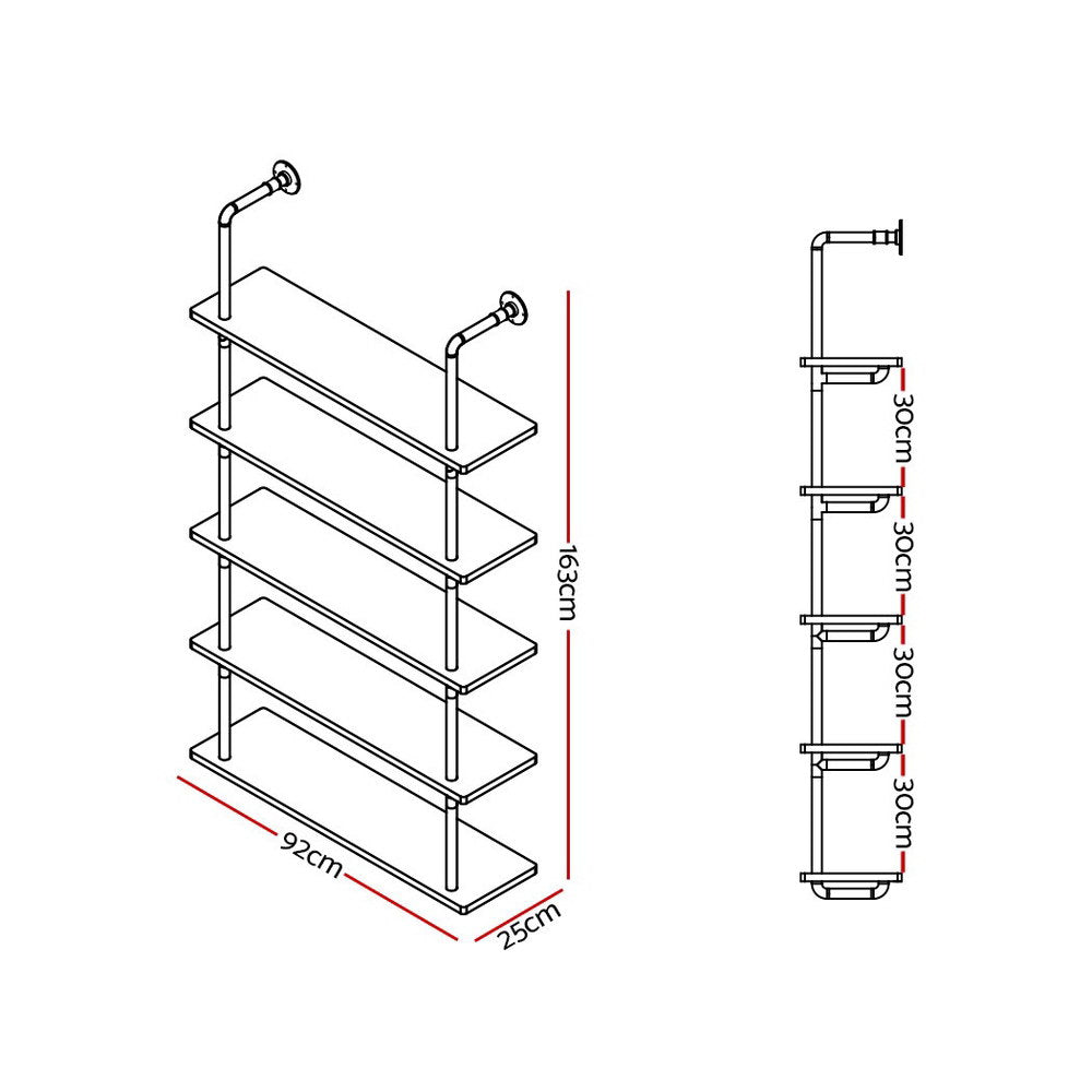 ISSA 5-Tier Floating Pipe Shelf Industrial Style
