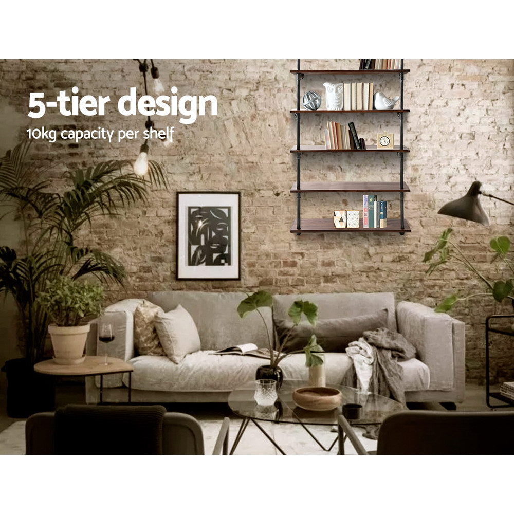 ISSA 5-Tier Floating Pipe Shelf Industrial Style