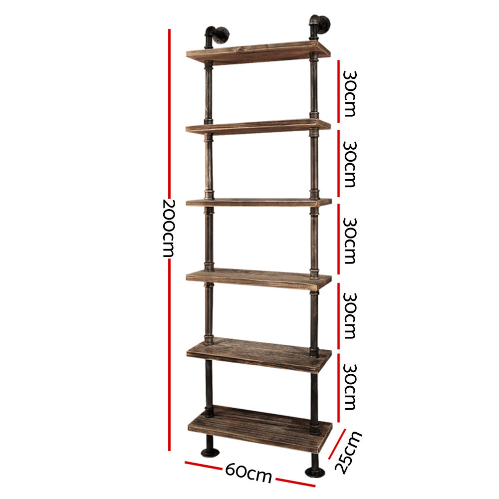 IDA 6-Tier Floating Pipe Shelf DIY Industrial Rustic