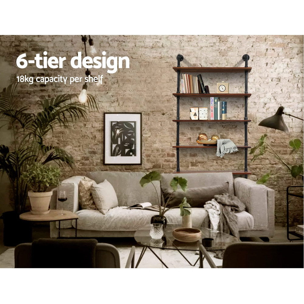 IRA 6-Tier Floating Pipe Shelf DIY Rustic Industrial