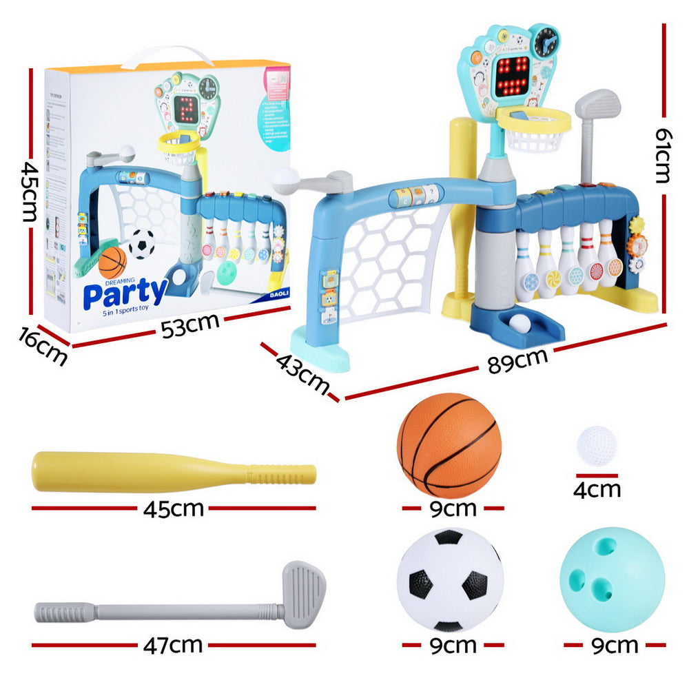 Keezi Kids Basketball Hoop Stand 5-in-1 Activity Centre Blue