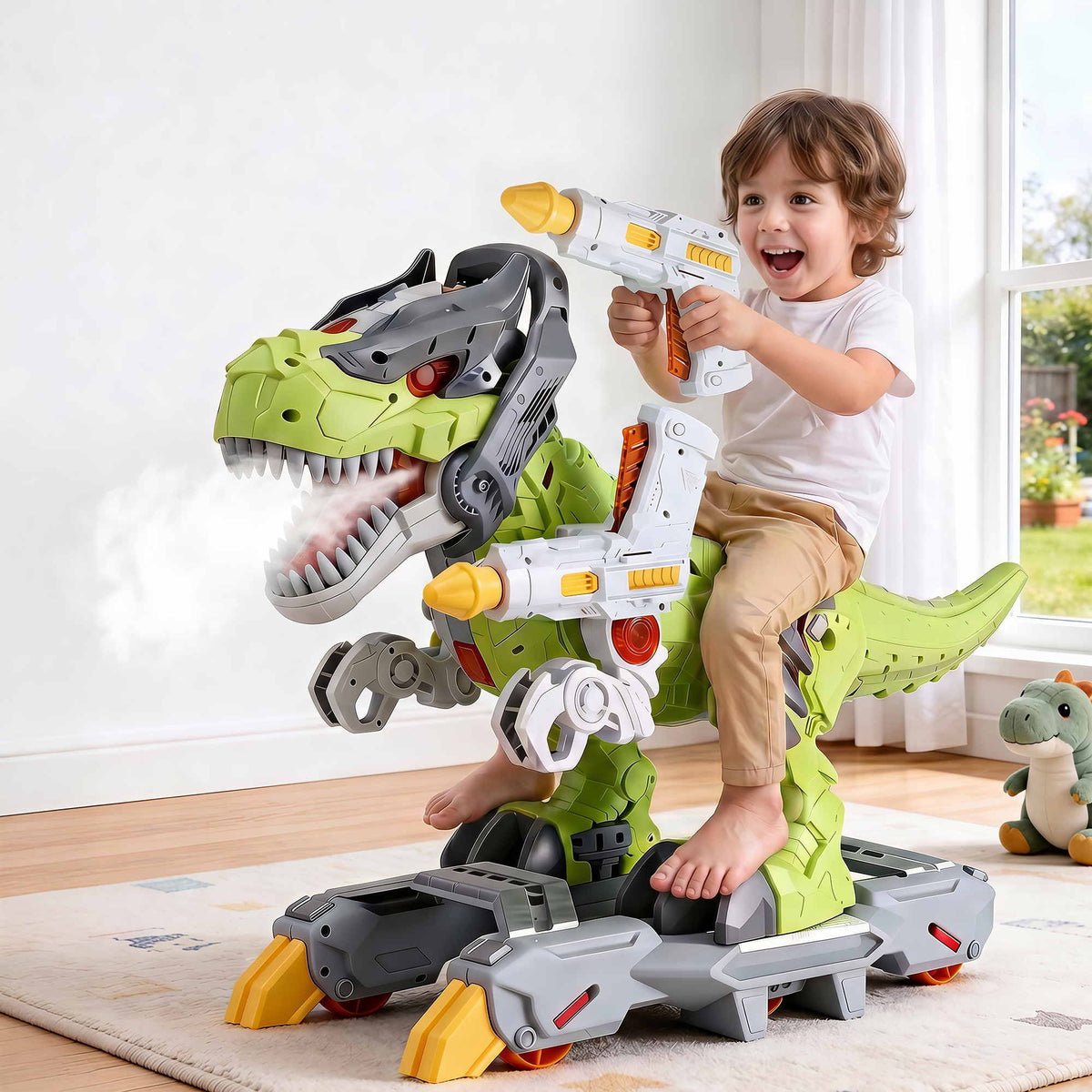 Keezi Dinosaur Ride On Push Car Toy with Mist Spray Green