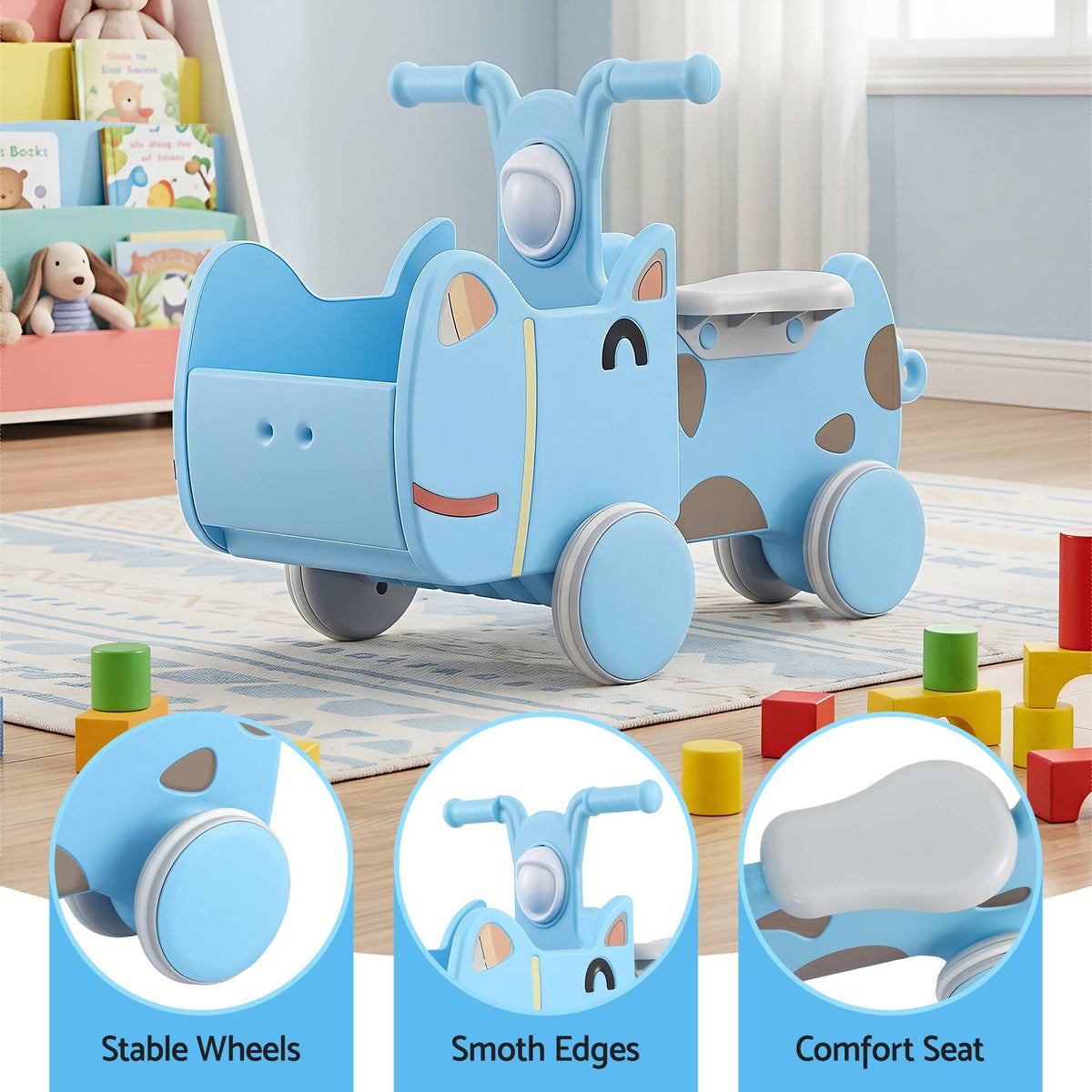 KEEZI Kids Ride On Push Car with Storage Space Blue