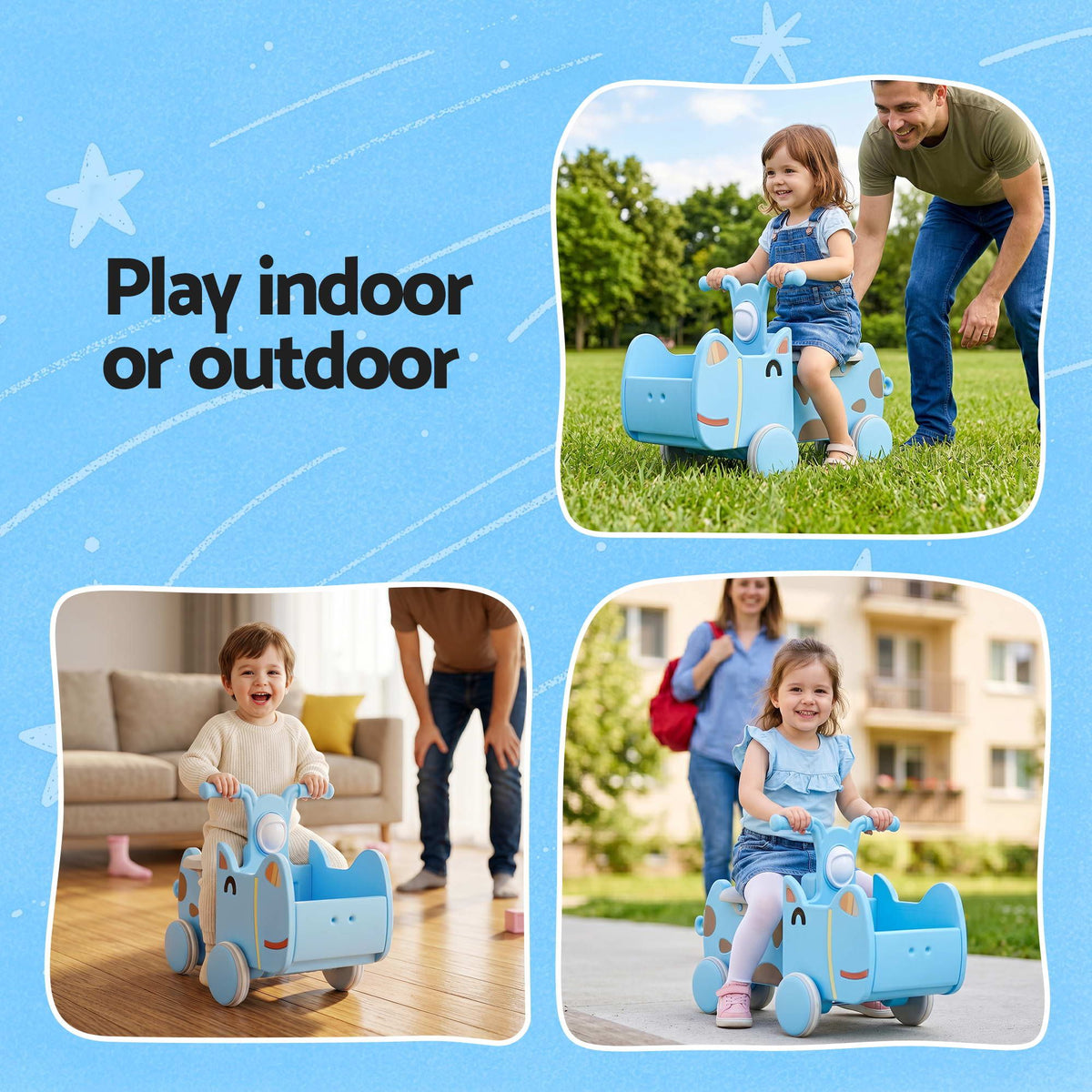 KEEZI Kids Ride On Push Car with Storage Space Blue